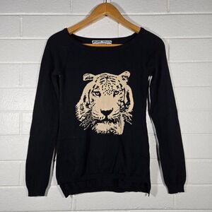 Pink Martini Novelty Tiger Graphic Knit Sweater Cotton Blend Small Goth Preppy